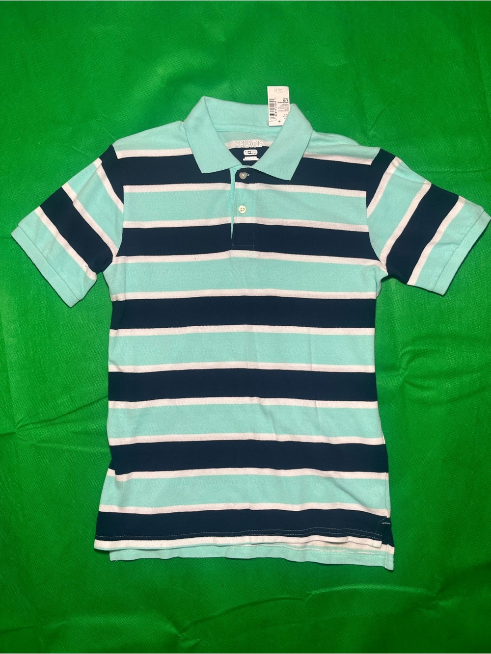 Place Boys' Striped Polo in Mint Green & Navy